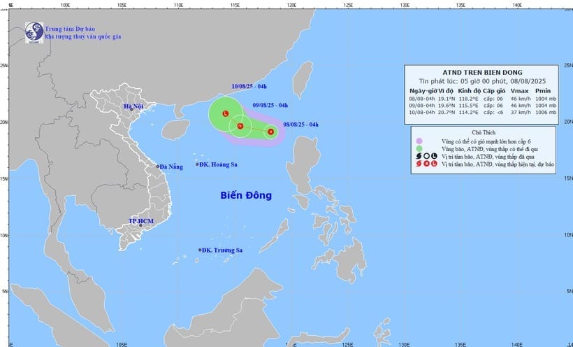 Vùng áp thấp trên Bắc Biển Đông đã mạnh lên thành áp thấp nhiệt đới